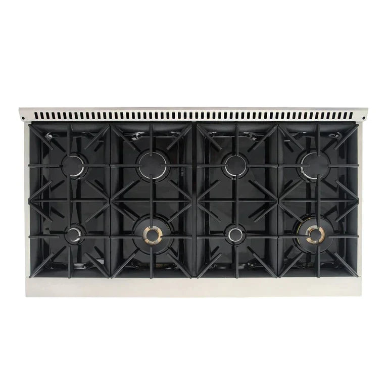 Kucht Signature 48-Inch Gas Range with Convection Oven in White with White Knobs & Gold Handle KNG481-W-GOLD