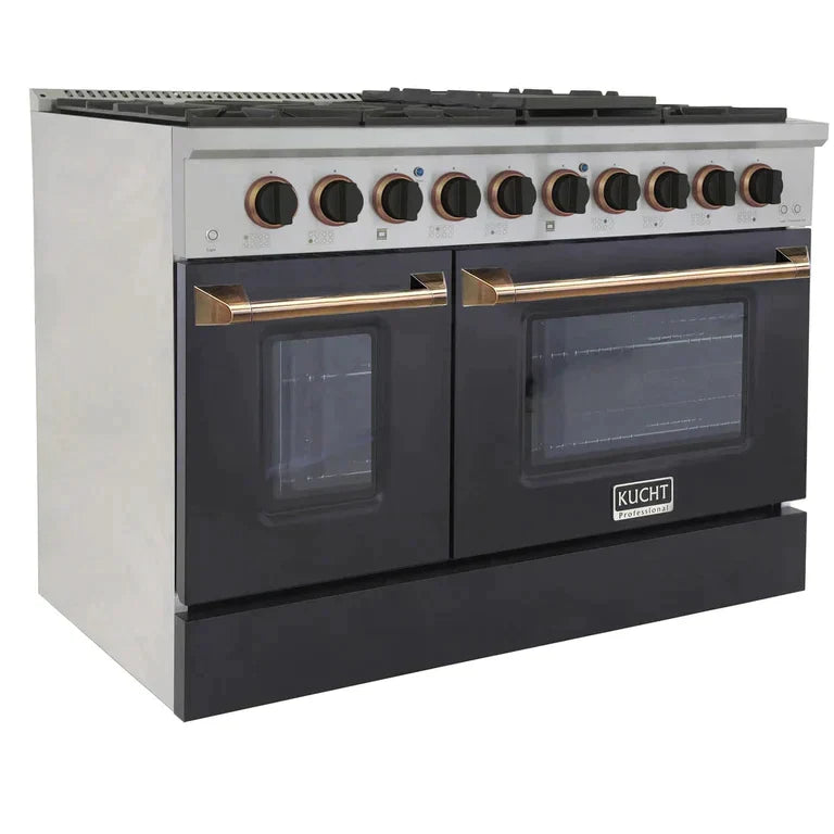 Kucht Signature 48-Inch 6.7 cu ft. Gas Range with Black Door and Gold Accents KNG481-K-GOLD