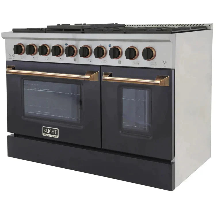Kucht Signature 48-Inch 6.7 cu ft. Gas Range with Black Door and Gold Accents KNG481-K-GOLD