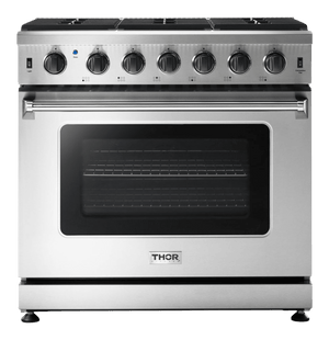 Thor Kitchen 36-Inch 6.0 Cu. Ft Single Oven Professional Gas Range in Stainless Steel (LRG3601U)
