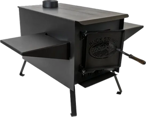 Buck Stove Little Buck wood camp stove with fold-out side shelves