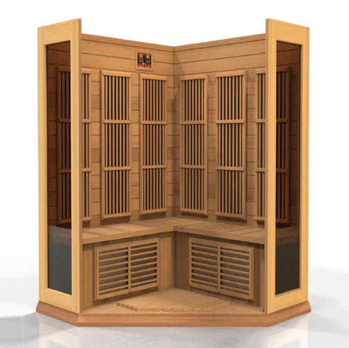 Golden Designs Maxxus 3-Person Corner Full Spectrum Near Zero EMF Under 2MG FAR Infrared Sauna Canadian Red Cedar - MX-M356-01-FS CED