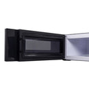 Angled view of Forno Padula 30-Inch Over-the-Range Microwave with door open, showing spacious interior and turntable.