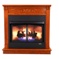 Buck Stove ZCBB XL builder series gas firebox in an oak mantel, lit