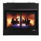 Buck Stove ZCBB builder series vent-free gas firebox with logs lit, no mantel