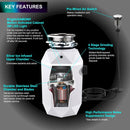 FORNO Acqua BrightDiamond 1HP Super Quiet Garbage Disposal Corded with Motion Sensor Cabinet Light & Pre-Wired Air Switch