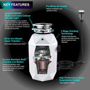 FORNO Acqua BrightDiamond 3/4HP Super Quiet Garbage Disposal Corded with Motion Sensor Cabinet Light & Pre-Wired Air Switch - MyBBQDirect