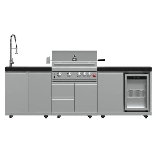 FORNO Bulnes Outdoor Kitchen 30-Inch BBQ 60,000 BTU, with Sear, Rotisserie Infrared Burners, 1.8 Cu.Ft. Beverage Center, & Black/White Countertops - MyBBQDirect