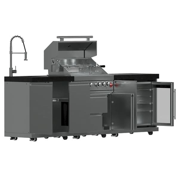 FORNO Bulnes Outdoor Kitchen 30-Inch BBQ 60,000 BTU, with Sear, Rotisserie Infrared Burners, 1.8 Cu.Ft. Beverage Center, & Black/White Countertops - MyBBQDirect