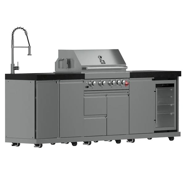 FORNO Bulnes Outdoor Kitchen 30-Inch BBQ 60,000 BTU, with Sear, Rotisserie Infrared Burners, 1.8 Cu.Ft. Beverage Center, & Black/White Countertops - MyBBQDirect