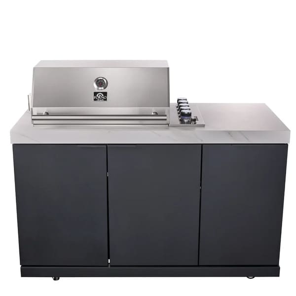 FORNO Rimini Outdoor Kitchen 30-Inch BBQ 62,000 BTU, 4.8 cu.ft. Beverage Center, Stainless Steel Sink, White Countertops FODKT2575WHT