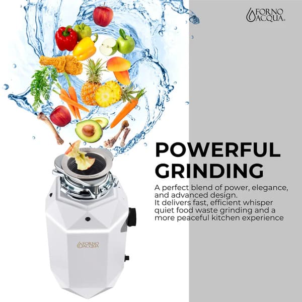 FORNO Acqua BrightDiamond 1HP Super Quiet Garbage Disposal Corded with Motion Sensor Cabinet Light & Pre-Wired Air Switch - MyBBQDirect