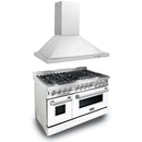 ZLINE Appliance Package - 48" Kitchen Package with Stainless Steel Dual Fuel Range with White Matte Door and Convertible Vent Range Hood