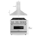 ZLINE 36" Kitchen Package with Stainless Steel Dual Fuel Range and Convertible Vent Range Hood (2KP-RARH36)