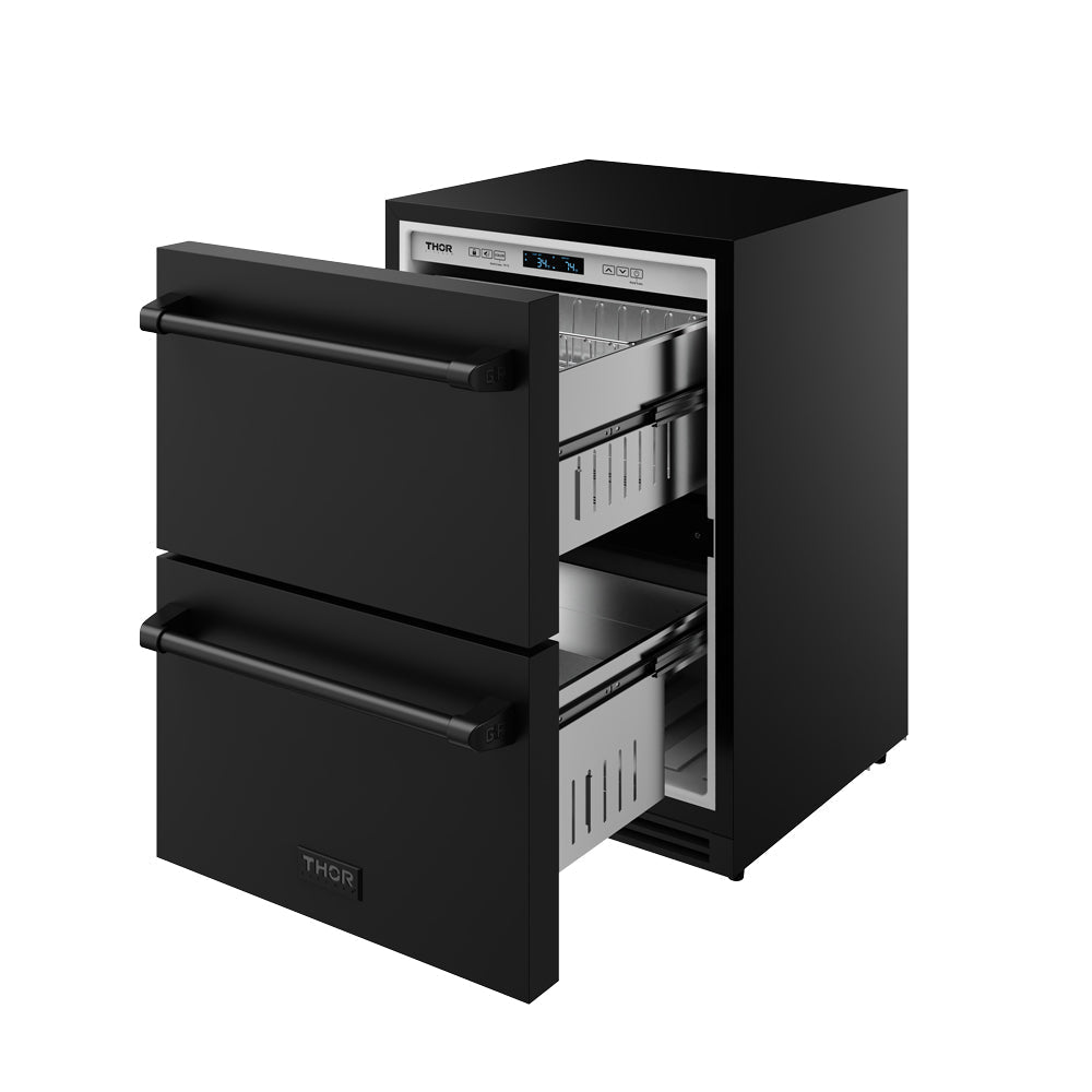 Gordon Ramsay THOR 24" Drawer Refrigerator RF24UB - Black - front right side open