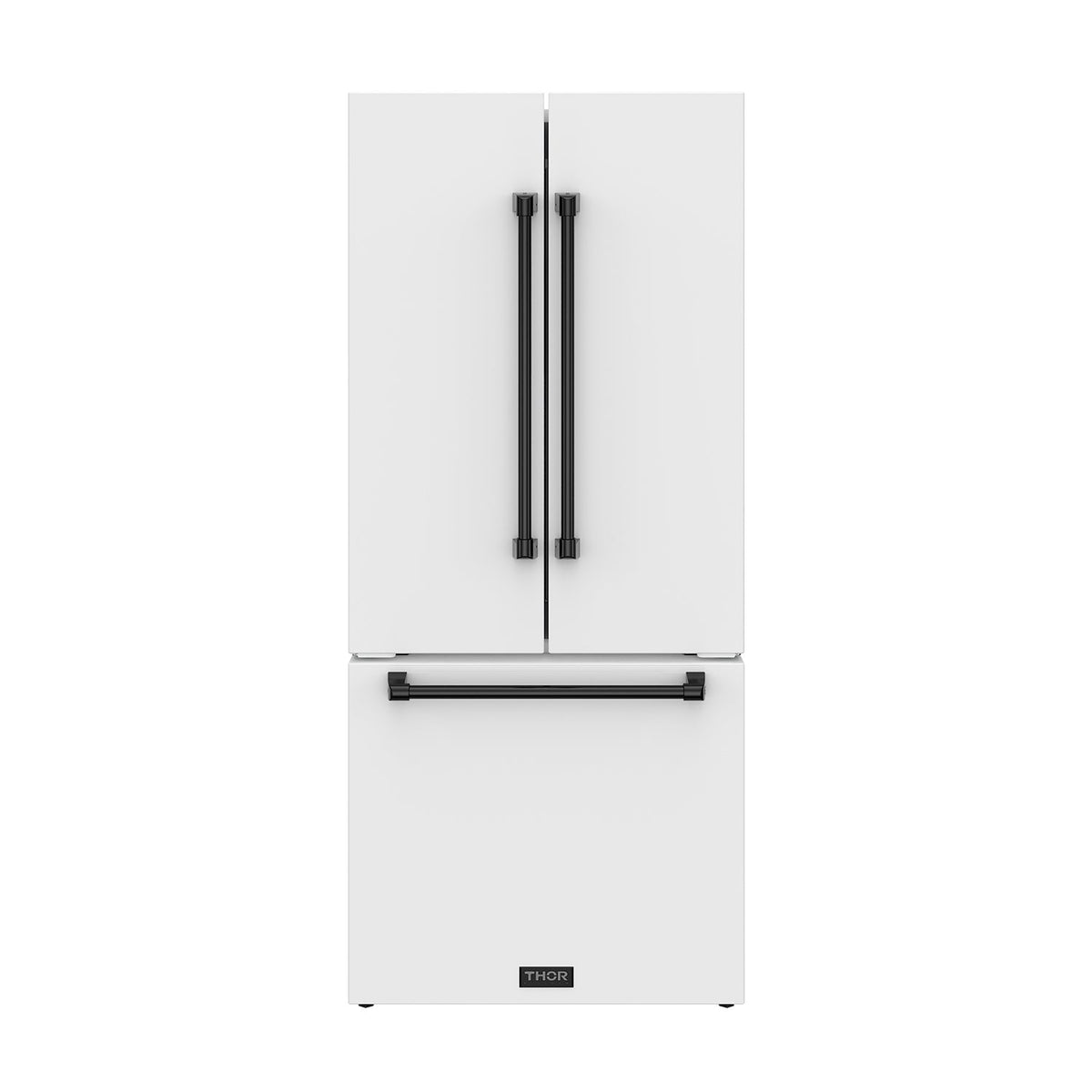 Gordon Ramsay THOR 30" White French Door Refrigerator - White / Black - front door closed with logo