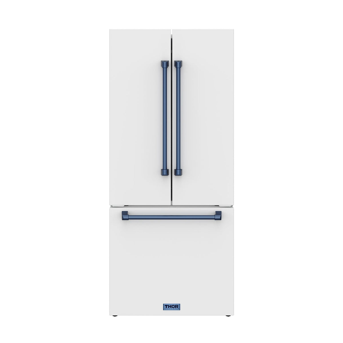 Gordon Ramsay THOR 30" White French Door Refrigerator - White / Blue - front door closed with logo