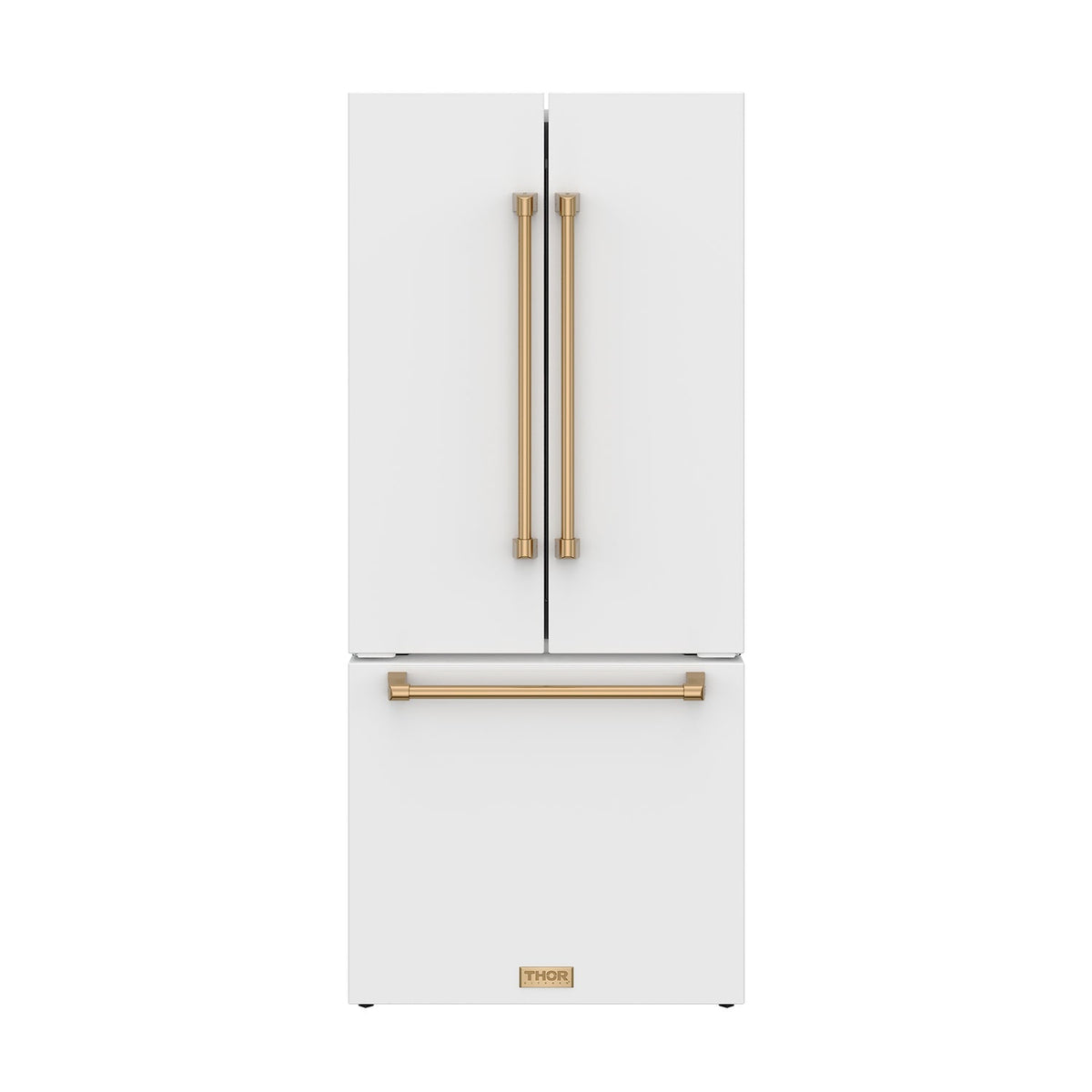 Gordon Ramsay THOR 30" White French Door Refrigerator - White / Bronze - front door closed with logo
