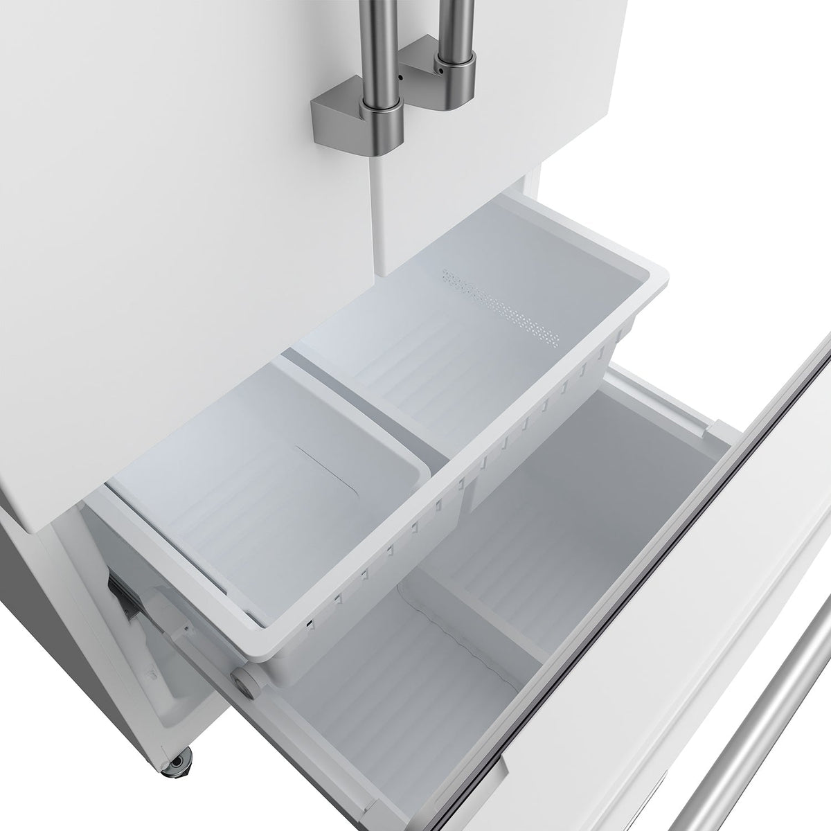 Gordon Ramsay THOR 30" White French Door Refrigerator - White - close up of freezer drawer