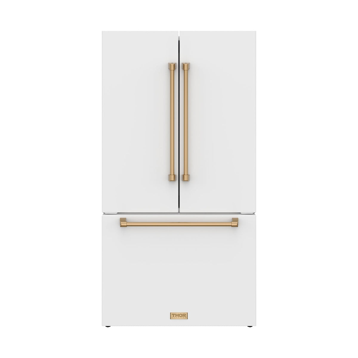 Gordon Ramsay THOR 36" White French Door Refrigerator - White / Bronze - front door closed with logo