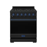 Gordon Ramsay THOR 30" Black Gas Range RSG30PB - Black / Blue - front door closed