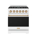Gordon Ramsay THOR 30" White Gas Range RSG30PW-BRZ - White / Bronze - front door closed