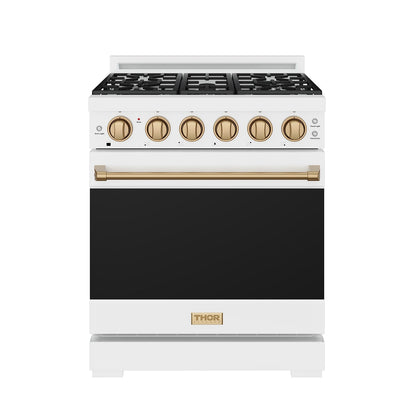 Gordon Ramsay THOR 30" White Gas Range RSG30PW-BRZ - White / Bronze - front door closed