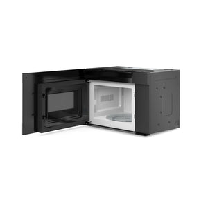 Thor Kitchen TOR24SS 24-inch over-the-range microwave and vent hood, three-quarter right view, door open