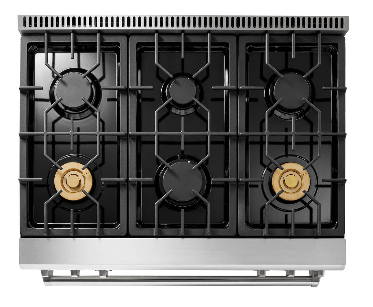 Thor Kitchen 36" Gas Range with 6.0 Cu. Ft. Self-Cleaning Oven, Air Fryer, Tilt Panel in Stainless Steel TRG3601