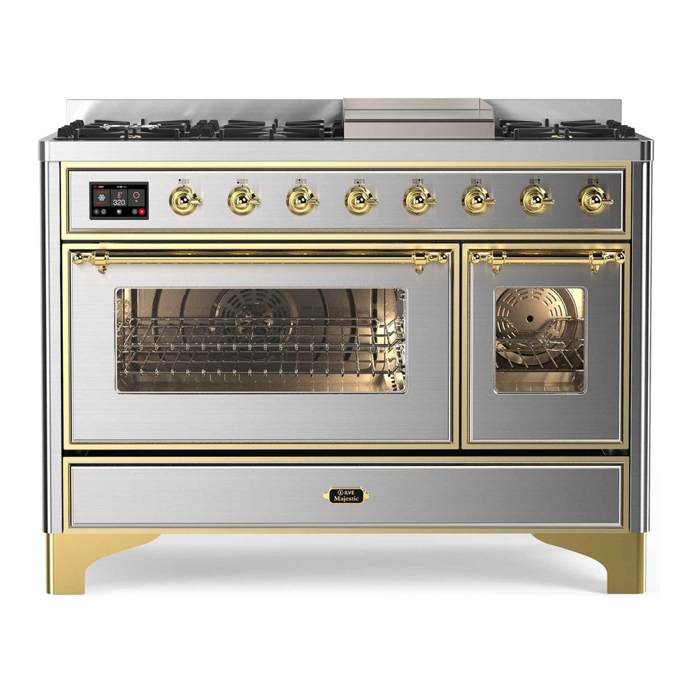 ILVE Majestic II 48 Inch Dual Fuel Range, Double Oven, 8 Burners & Griddle UM12FDNS3 - MyBBQDirect