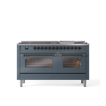 ILVE Nostalgie 60" Dual Fuel Range with 9 Sealed Burners Griddle Triple Glass Door - UP60FNMP