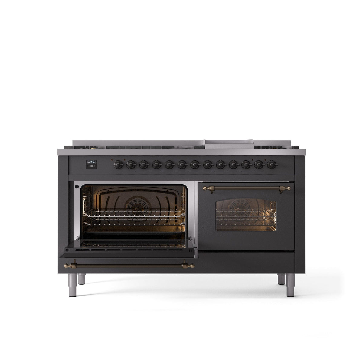 ILVE Nostalgie 60" Dual Fuel Range with 9 Sealed Burners Griddle Triple Glass Door - UP60FNMP