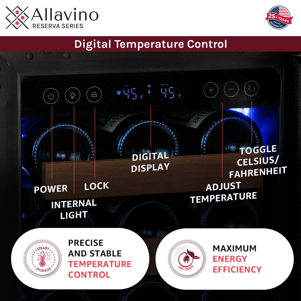 Allavino VSW3015S-1SL digital display and controls