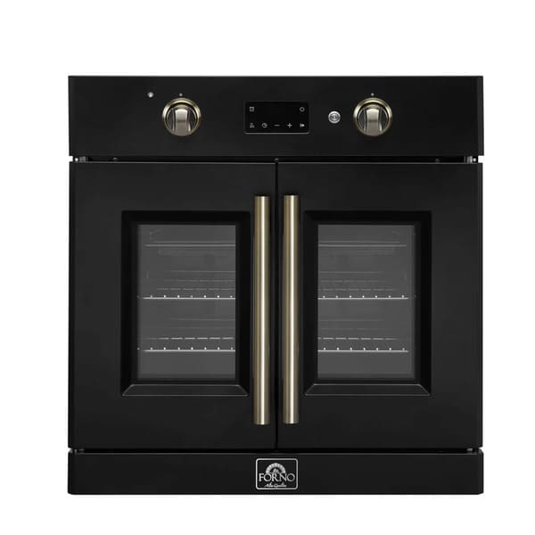 FORNO Asti 30-Inch French Door Electric Wall Oven in Black/White with Antique Brass Trim - MyBBQDirect