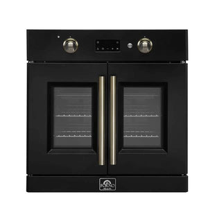 FORNO Asti 30-Inch French Door Electric Wall Oven in Black/White with Antique Brass Trim - MyBBQDirect