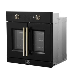 FORNO Asti 30-Inch French Door Electric Wall Oven in Black/White with Antique Brass Trim - MyBBQDirect
