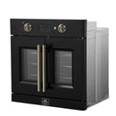 FORNO Asti 30-Inch French Door Electric Wall Oven in Black/White with Antique Brass Trim