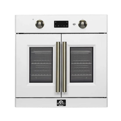 FORNO Asti 30-Inch French Door Electric Wall Oven in Black/White with Antique Brass Trim - MyBBQDirect