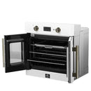 FORNO Asti 30-Inch French Door Electric Wall Oven in Black/White with Antique Brass Trim