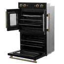 FORNO Asti 30-Inch Double Electric Wall Oven with Upper French Doors in Black/White with Antique Brass Trim