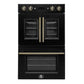 FORNO Asti 30-Inch Double Electric Wall Oven with Upper French Doors in Black/White with Antique Brass Trim - MyBBQDirect