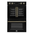 FORNO Asti 30-Inch Double Electric Wall Oven with Upper French Doors in Black/White with Antique Brass Trim