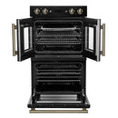 FORNO Asti 30-Inch Double Electric Wall Oven with Upper French Doors in Black/White with Antique Brass Trim - MyBBQDirect
