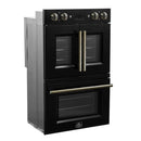 FORNO Asti 30-Inch Double Electric Wall Oven with Upper French Doors in Black/White with Antique Brass Trim - MyBBQDirect