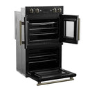 FORNO Asti 30-Inch Double Electric Wall Oven with Upper French Doors in Black/White with Antique Brass Trim - MyBBQDirect