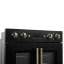 FORNO Asti 30-Inch Double Electric Wall Oven with Upper French Doors in Black/White with Antique Brass Trim - MyBBQDirect