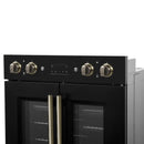 FORNO Asti 30-Inch Double Electric Wall Oven with Upper French Doors in Black/White with Antique Brass Trim