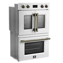 FORNO Asti 30-Inch Double Electric Wall Oven with Upper French Doors in Black/White with Antique Brass Trim