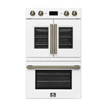 FORNO Asti 30-Inch Double Electric Wall Oven with Upper French Doors in Black/White with Antique Brass Trim - MyBBQDirect