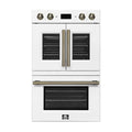 FORNO Asti 30-Inch Double Electric Wall Oven with Upper French Doors in Black/White with Antique Brass Trim